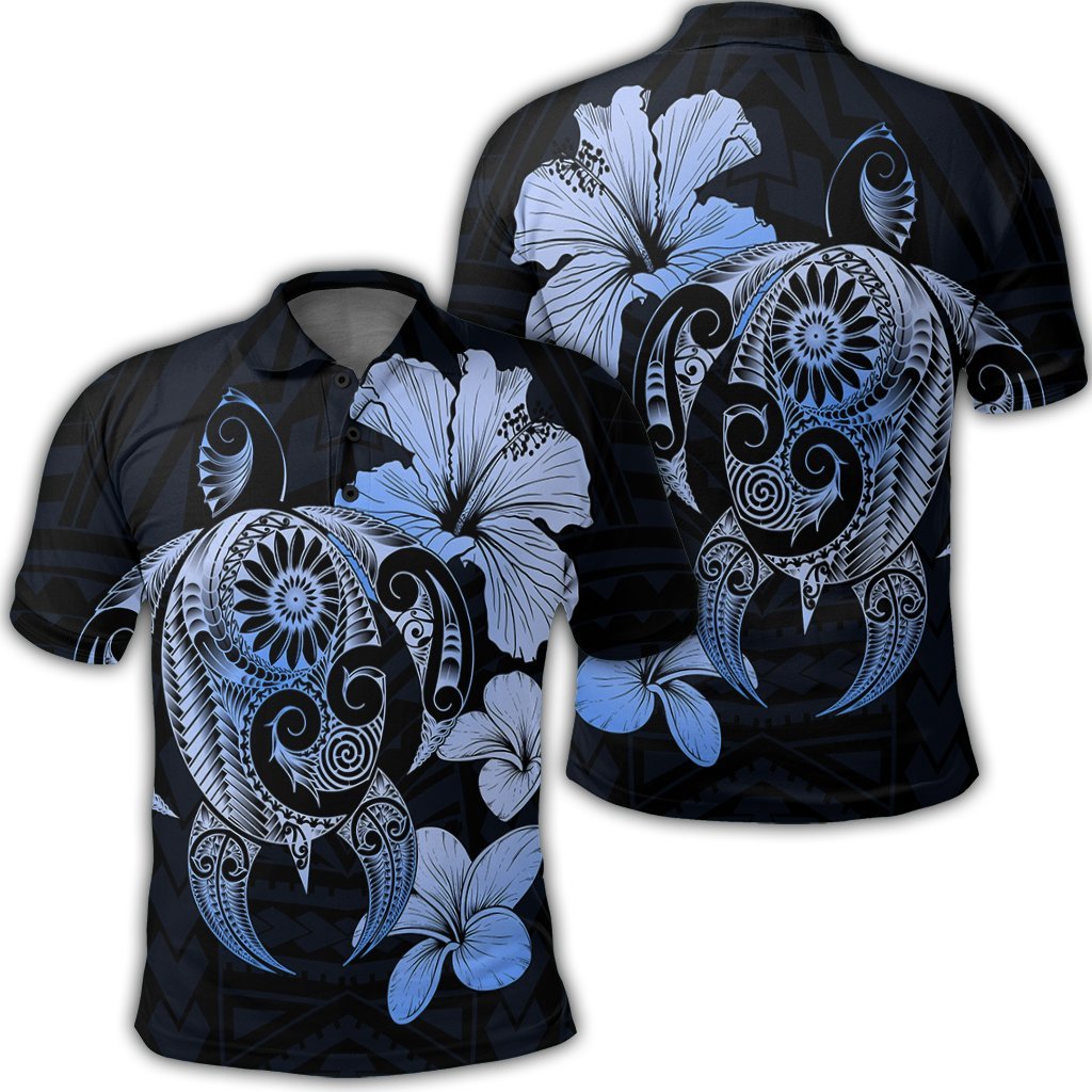 Hibiscus Plumeria Mix Polynesian Turtle Polo Shirt Blue Unisex Black - Polynesian Pride