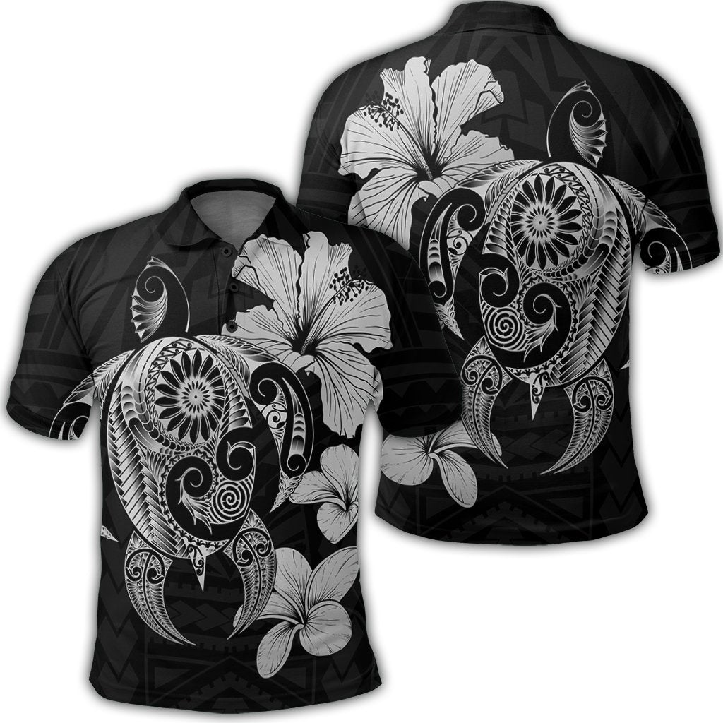 Hibiscus Plumeria Mix Polynesian Turtle Polo Shirt Gray Unisex Black - Polynesian Pride