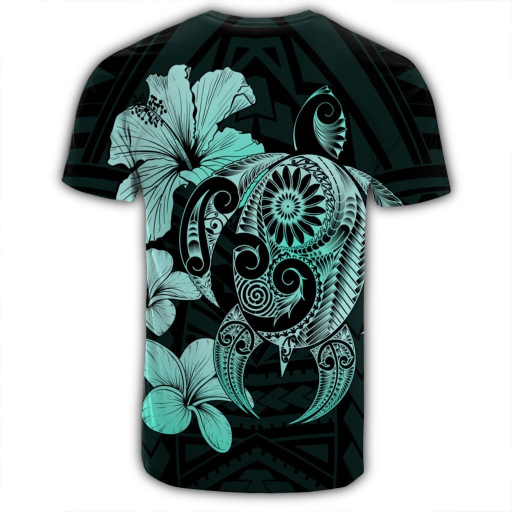 Hibiscus Plumeria Mix Polynesian Turtle T Shirt Turquoise AH - Polynesian Pride