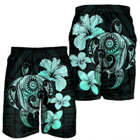 Hibiscus Plumeria Mix Polynesian Turtle Men's Shorts Turquoise - AH - Polynesian Pride