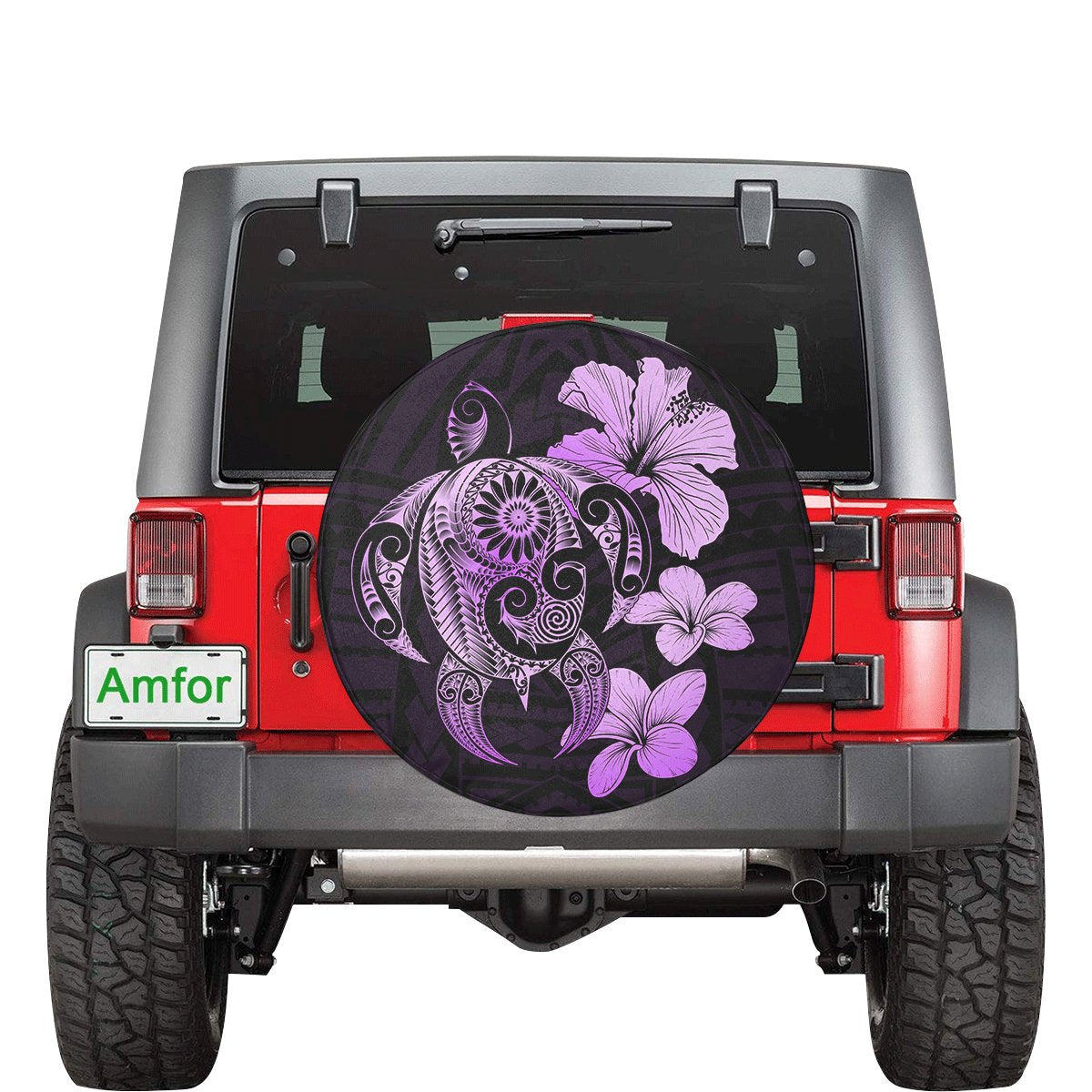 Hibiscus Plumeria Mix Polynesian Turtle Violet Spare Tire Cover AH Violet - Polynesian Pride