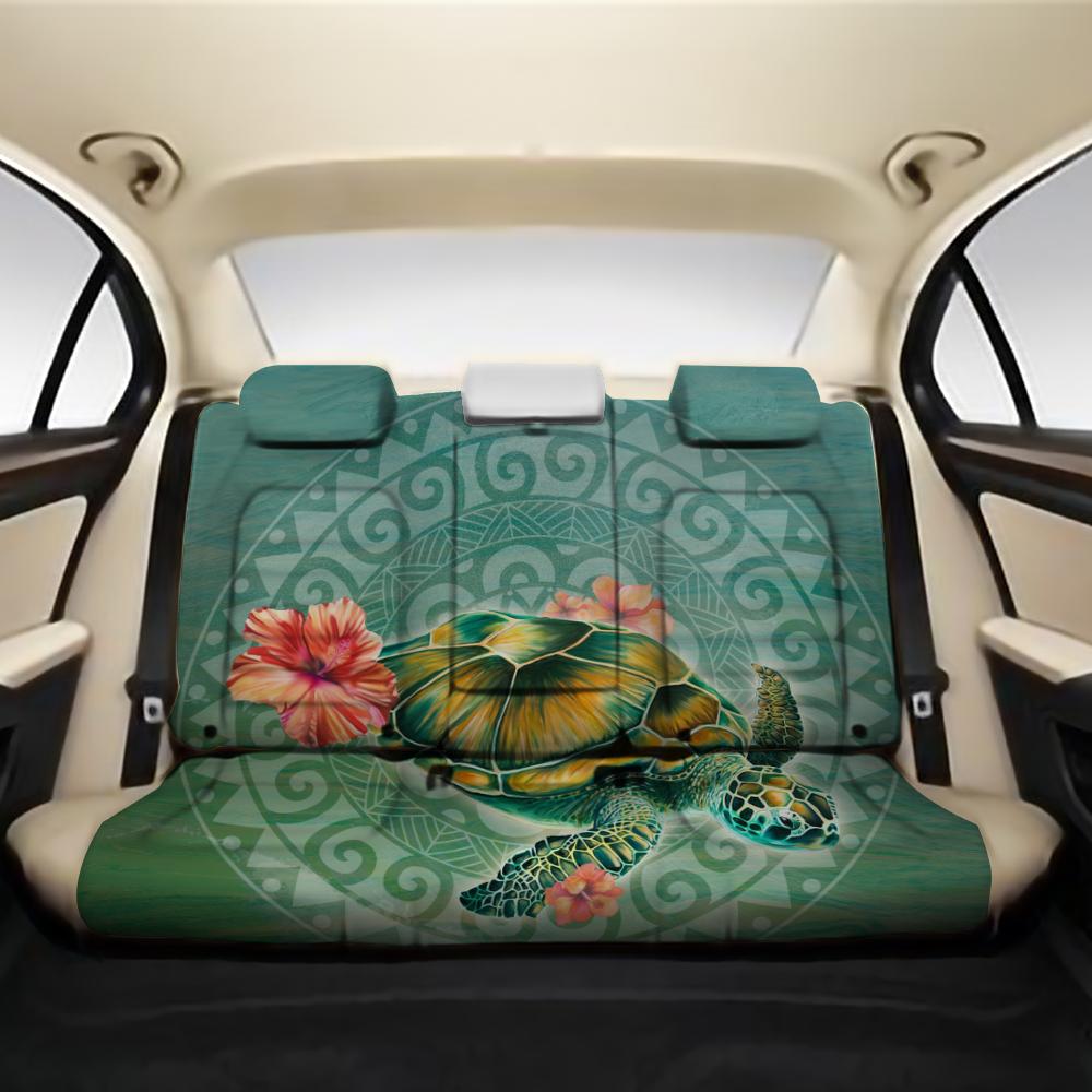 Hibiscus Turtle Swimming Back Seat Cover AH One Size Black Back Car Seat Covers - Polynesian Pride