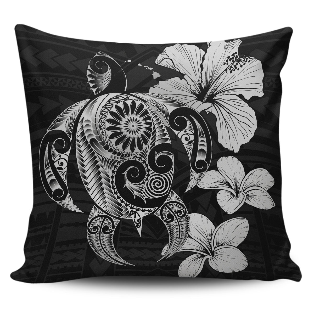 Hibiscus Plumeria Mix Polynesian Gray Turtle Pillow Covers One Size Zippered Pillow Case 18"x18"(Twin Sides) Gray - Polynesian Pride