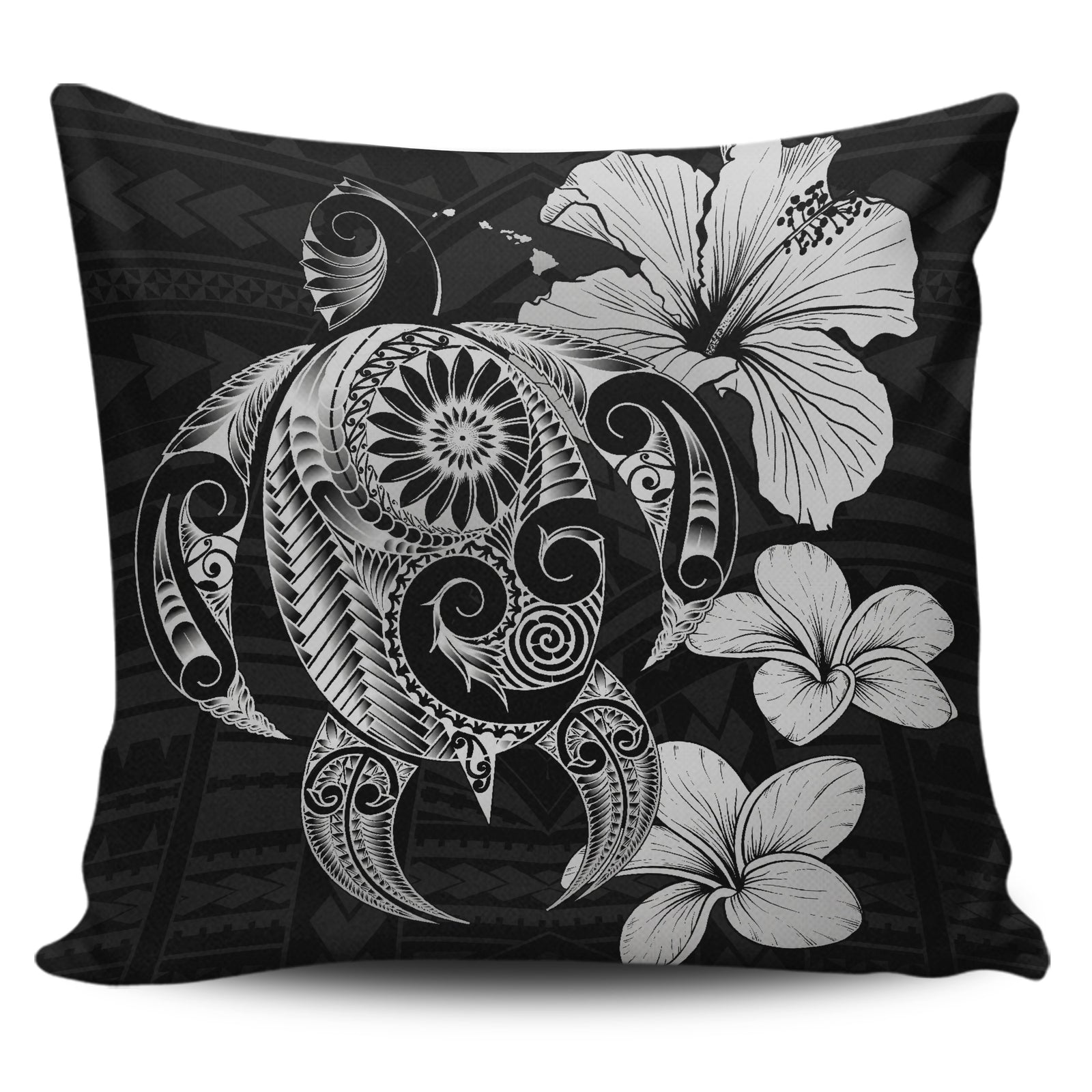 Hibiscus Plumeria Mix Polynesian Gray Turtle Pillow Covers One Size Zippered Pillow Case 18"x18"(Twin Sides) Gray - Polynesian Pride