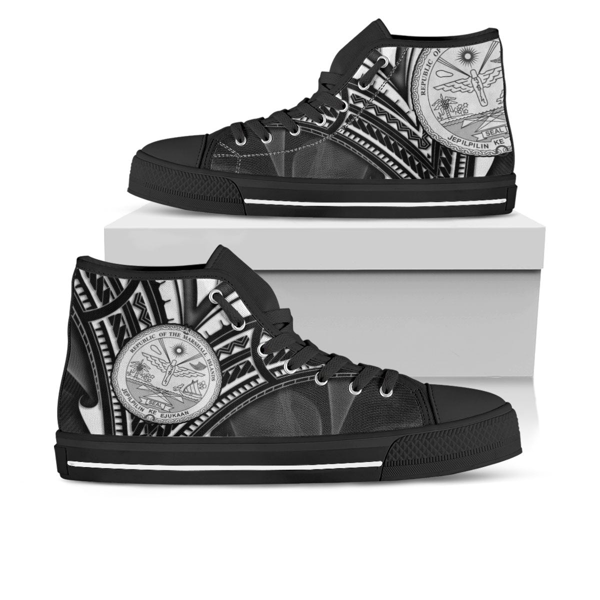 Marshall Islands High Top Shoes - Cross Style Unisex Black - Polynesian Pride