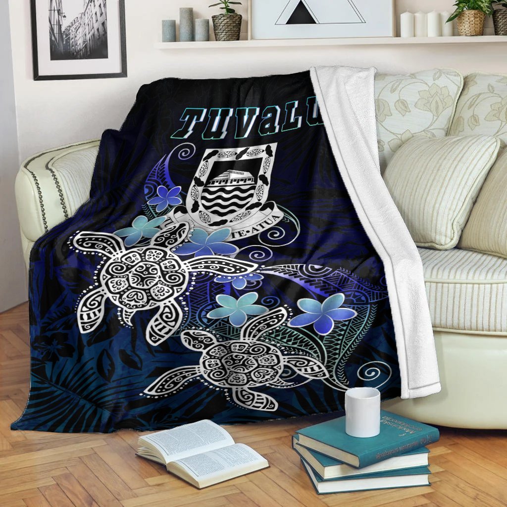 Tuvalu Polynesian Premium Blanket - Blue Turtle Couple White - Polynesian Pride