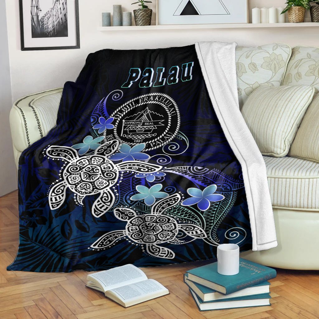 Palau Polynesian Premium Blanket - Blue Turtle Couple White - Polynesian Pride