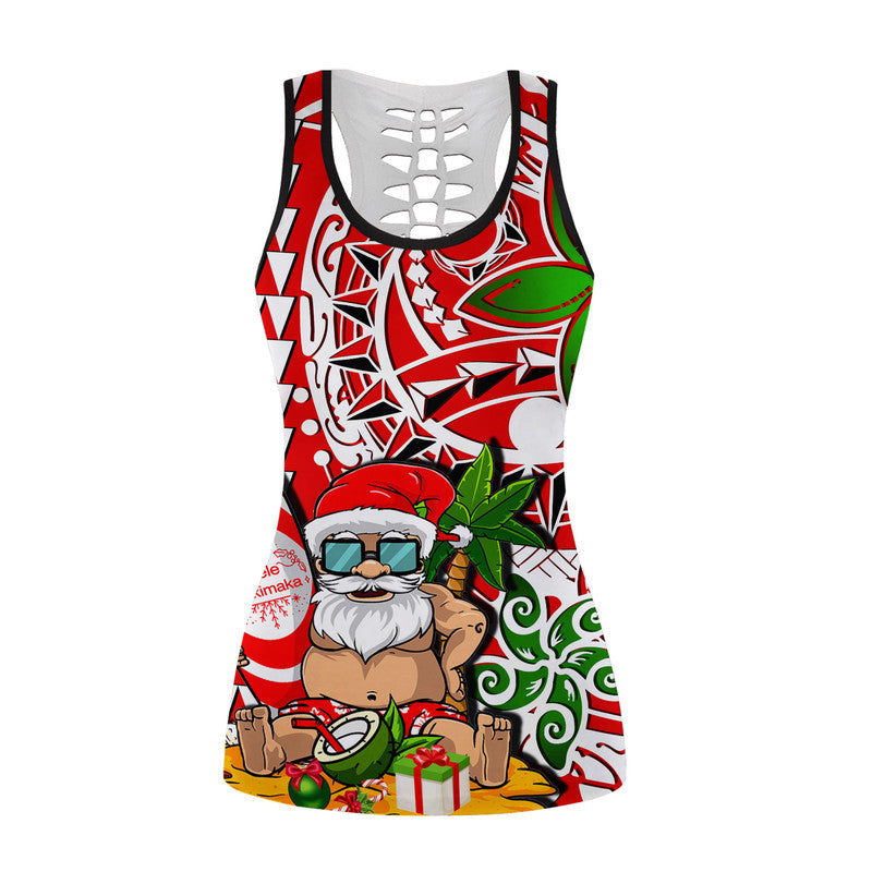 Hawaii Mele Kalikimaka Santa Claus Beach Hollow Tank Top LT6 Female Red - Polynesian Pride