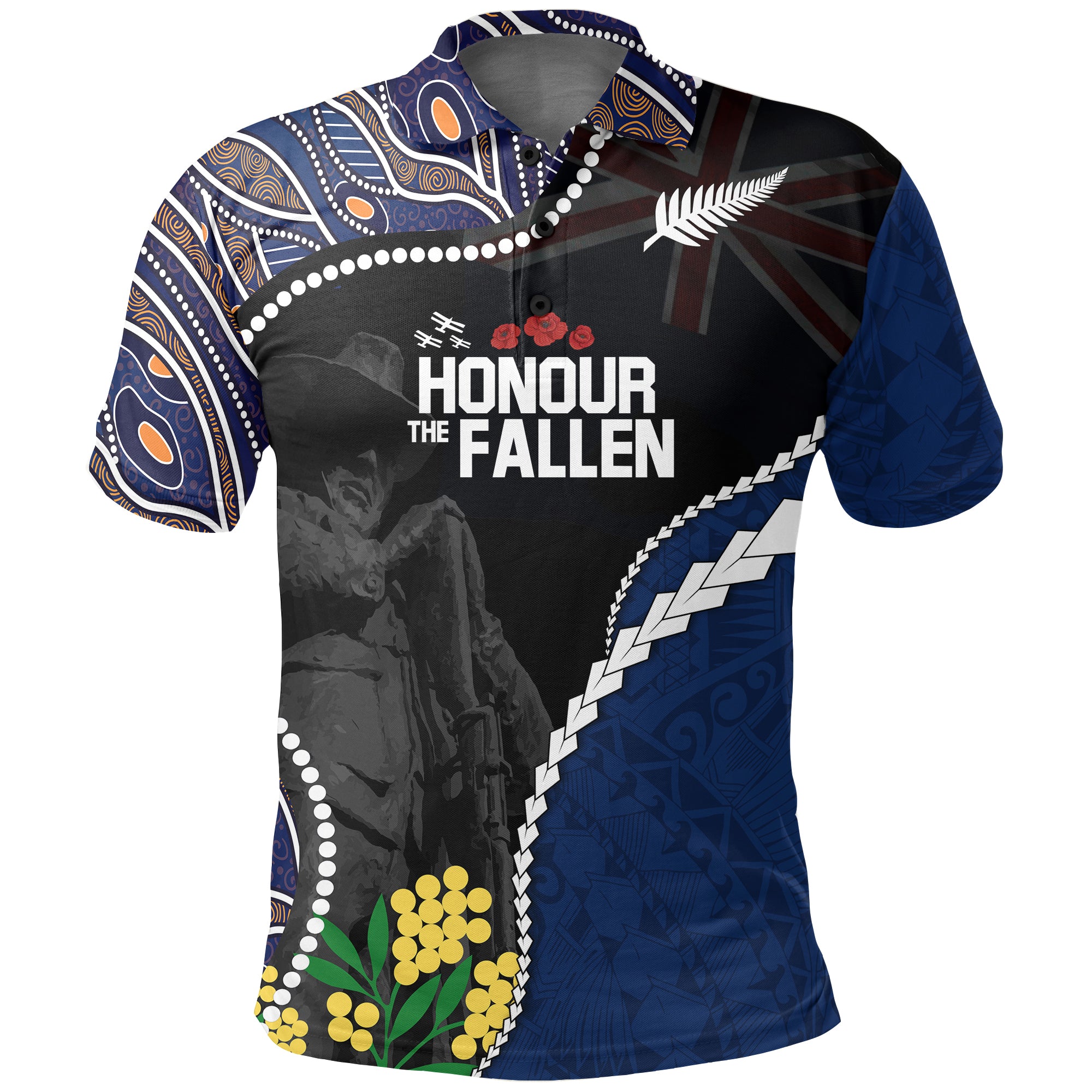 New Zealand Polo Shirt ANZAC Polo Shirt, Aboriginal Maori Honour The Fallen Unisex Blue - Polynesian Pride