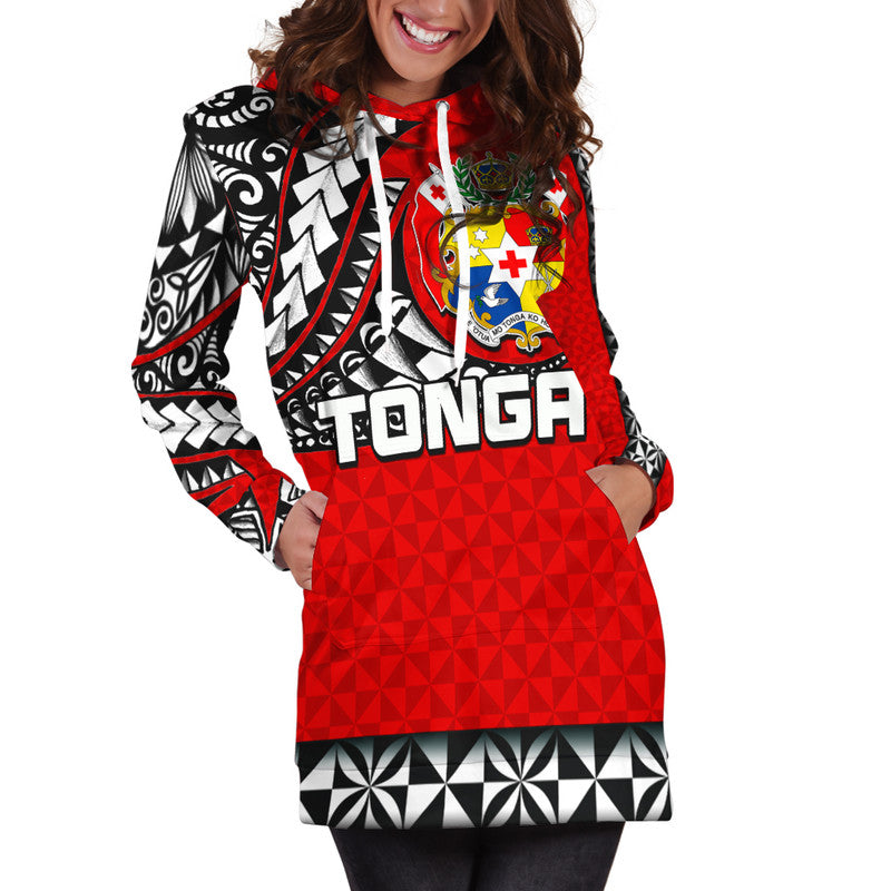 Tonga Hoodie Dress Polynesian Tattoo LT6 Red - Polynesian Pride