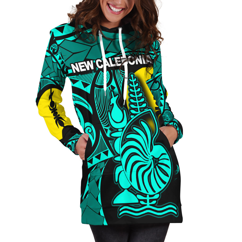 (Custom Personalised)New Caledonia Hoodie Dress Turquoise Color LT6 - Polynesian Pride