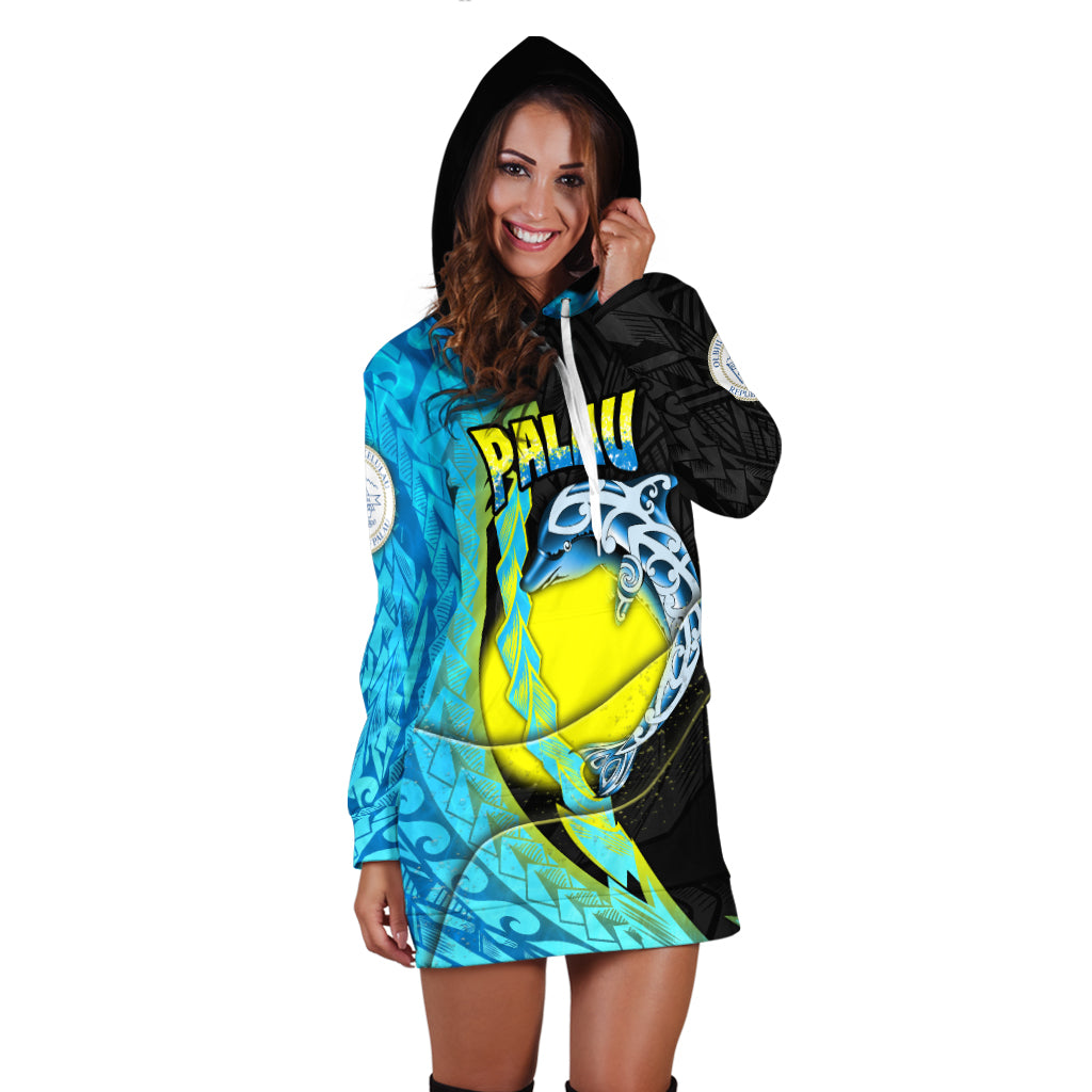 Palau Independence Day Women's Hoodie Dress Special Style LT16 Blue - Polynesian Pride