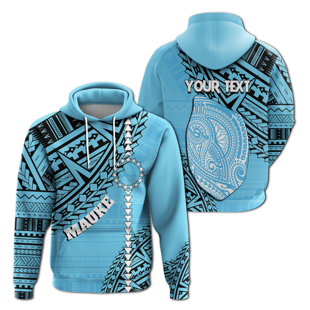 Cook Islands Tribal Custom Hoodie Island Map Mauke Island LT7 Pullover Hoodie Blue - Polynesian Pride