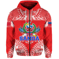 Custom Toa Samoa Polynesian Rugby Hoodie Samoan Flag Red Color LT9 Zip Hoodie Red - Polynesian Pride