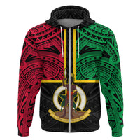 Custom Vanuatu Hoodie Tribal Vanuatu Coat of Arms Flag Style LT9 Zip Hoodie Black - Polynesian Pride