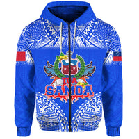 Toa Samoa Polynesian Rugby Hoodie Samoan Flag Blue Color LT9 Zip Hoodie Blue - Polynesian Pride