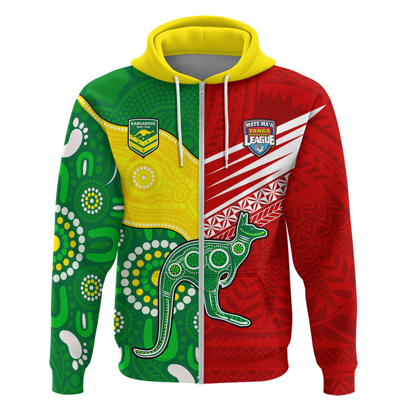 Australia Kangaroos and Mate Maa Tonga Hoodie No2 LT9 Zip Hoodie Red - Polynesian Pride