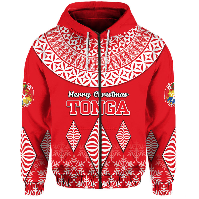 Tonga Kupesi Ngatu Merry Christmas Hoodie LT9 Zip Hoodie Red - Polynesian Pride