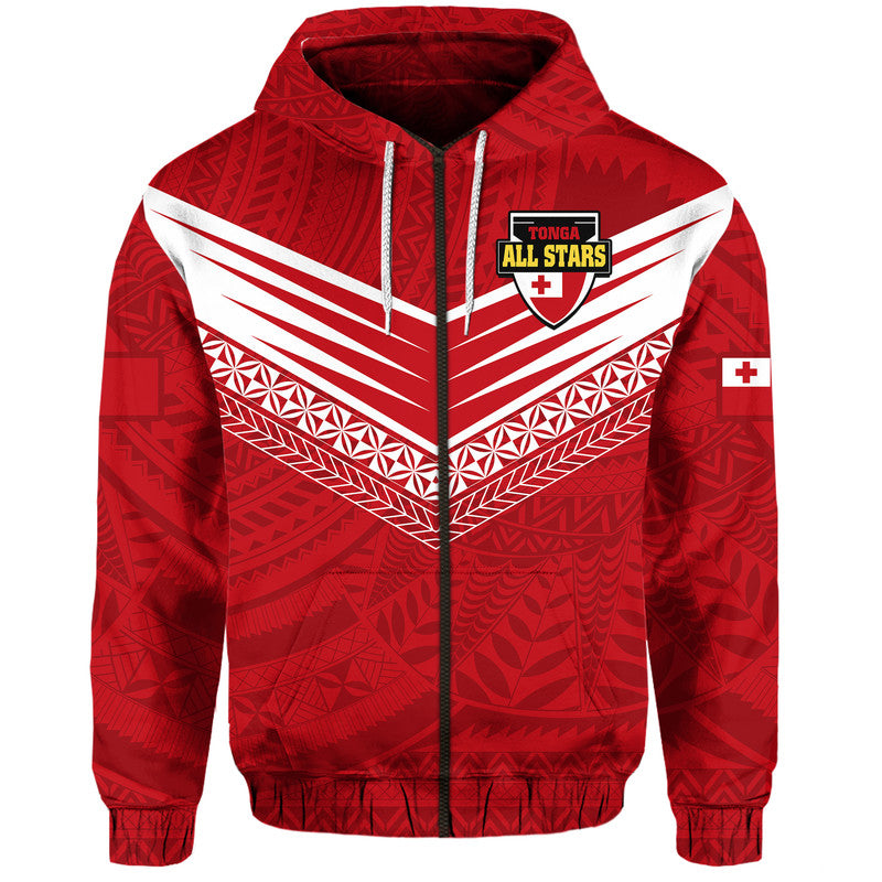 Custom PolynesianPride Tonga Rugby Tongan Kupesi Ngatu Design Hoodie LT9 Zip Hoodie Red - Polynesian Pride