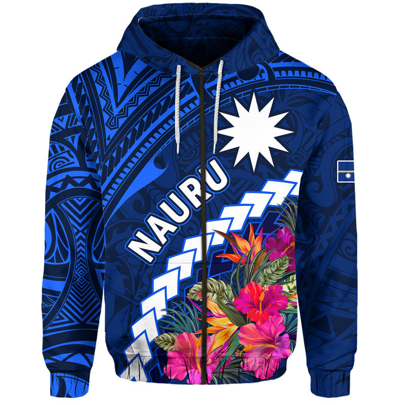Nauru Independence Day Hoodie Polynesian Tropical LT9 Zip Hoodie Blue - Polynesian Pride