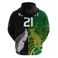 Custom Aotearoa Rugby All Black Combine Australia Wallabies Hoodie Aboriginal Kangaroo and Maori Fern LT9 - Polynesian Pride
