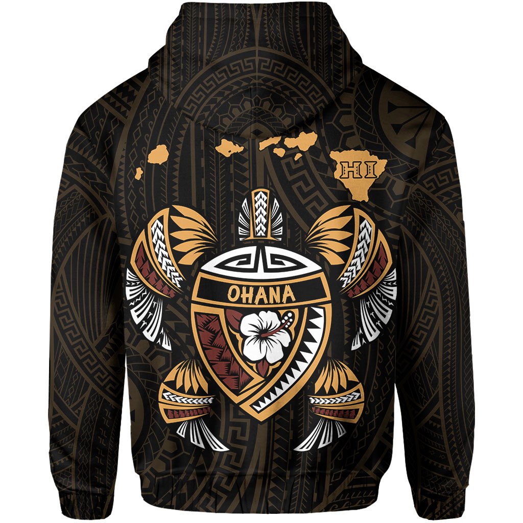 Polynesian Kakau Turtle OHANA Map of Hawaii Hoodie - Polynesian Pride