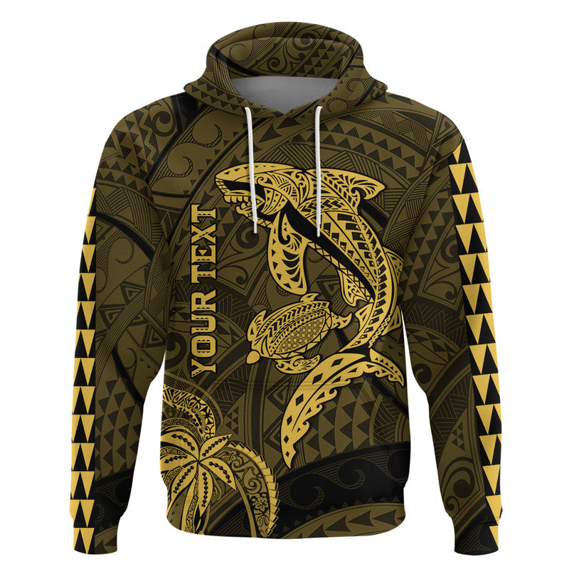 Custom Hawaii Hoodie Shark and Turtle Mix Kakau Gold LT9 Pullover Hoodie Gold - Polynesian Pride