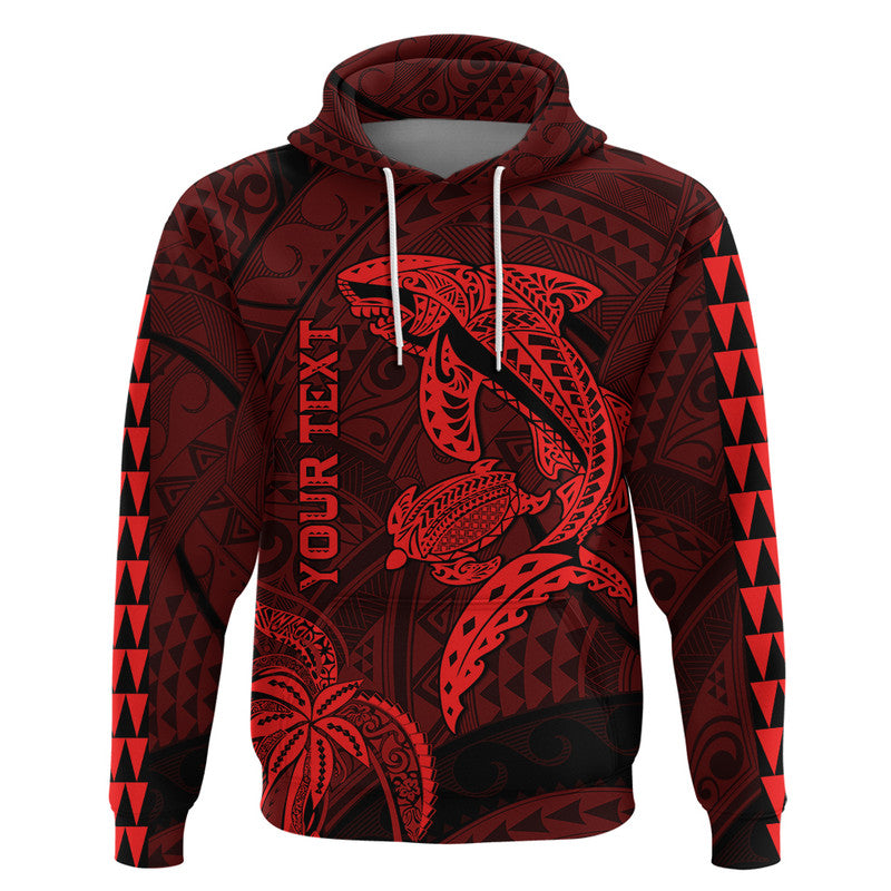 Custom Hawaii Hoodie Shark and Turtle Mix Kakau Red LT9 Pullover Hoodie Red - Polynesian Pride