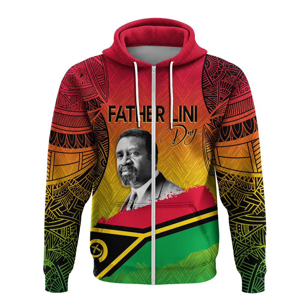 Vanuatu Father Lini Quote Hoodie Flag Style Black LT7 Zip Hoodie Art - Polynesian Pride