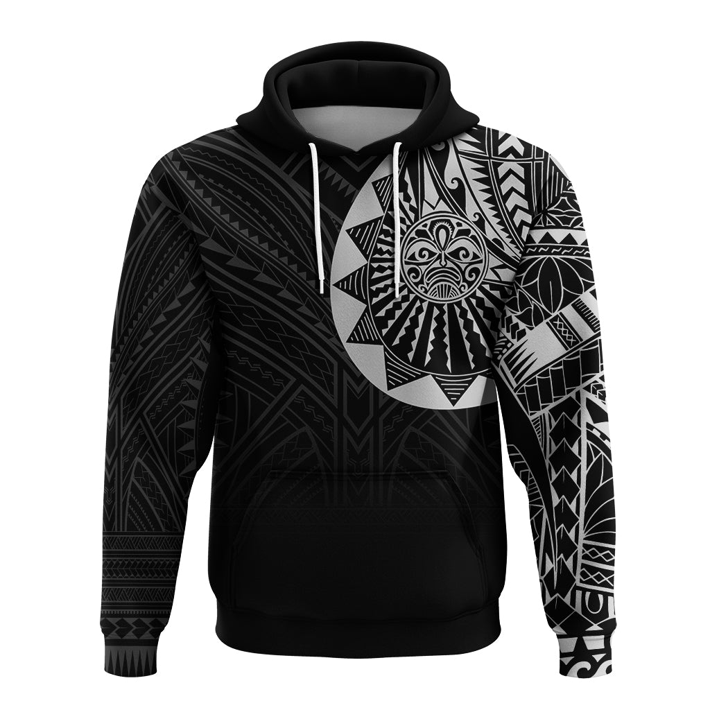Polynesian Full Sleeve Tattoo Hoodie Silver Vibes LT7 Unisex Black - Polynesian Pride