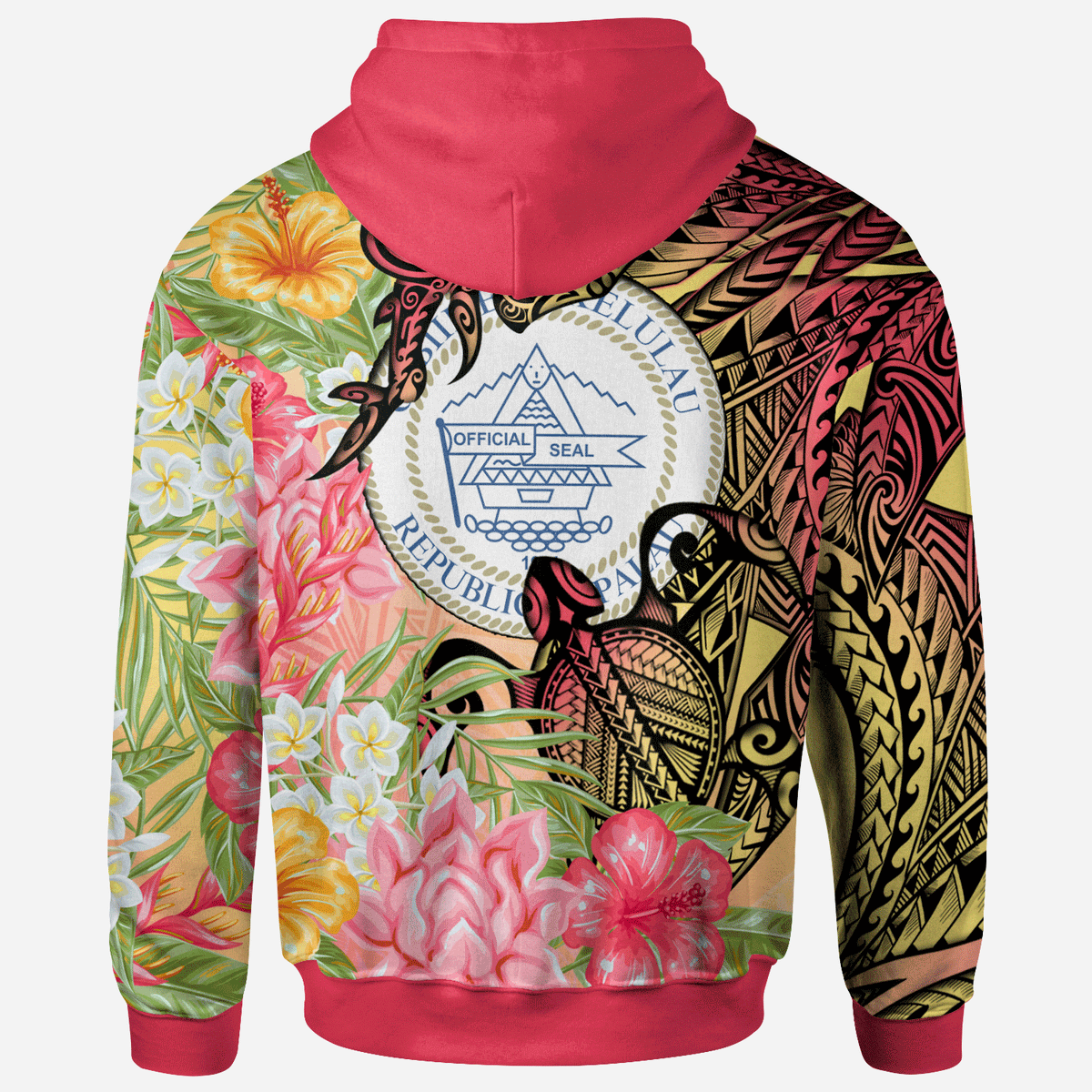 Palau Zip Hoodie Flowers Tropical With Sea Animals - Polynesian Pride