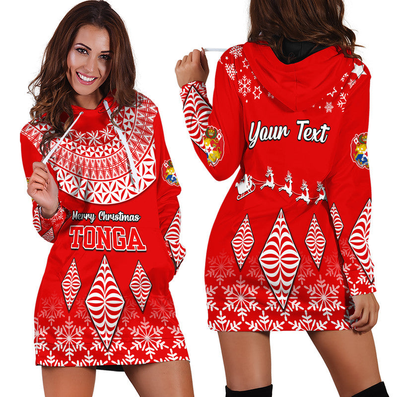 Tonga Kupesi Ngatu Merry Christmas Hoodie Dress - Custom Personalised LT9 Red - Polynesian Pride
