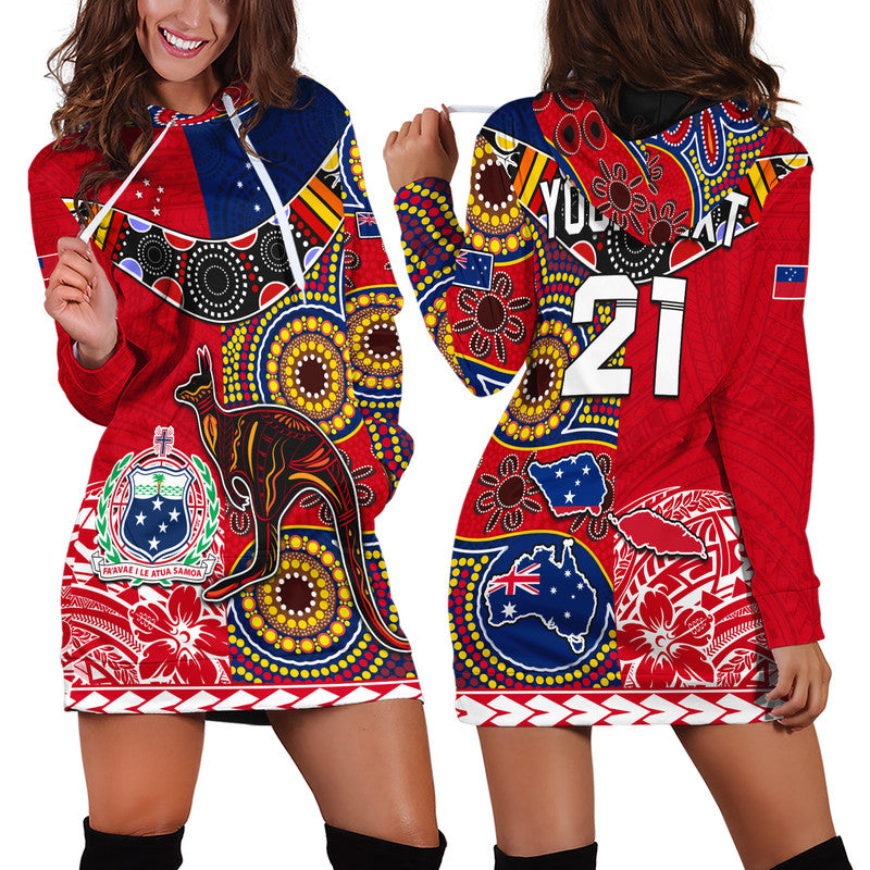 (Custom Personalised) Australia Aboriginal and Samoa Polynesian Hoodie Dress Boomerang LT9 Red - Polynesian Pride