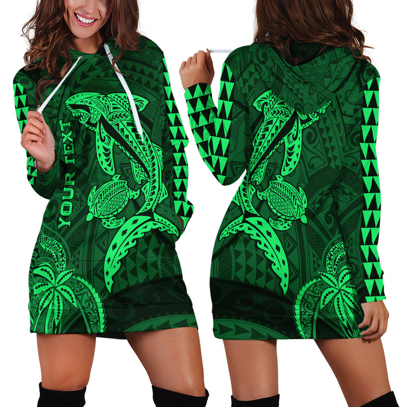 (Custom Personalised) Hawaii Hoodie Dress Shark and Turtle Mix Kakau Green LT9 Green - Polynesian Pride