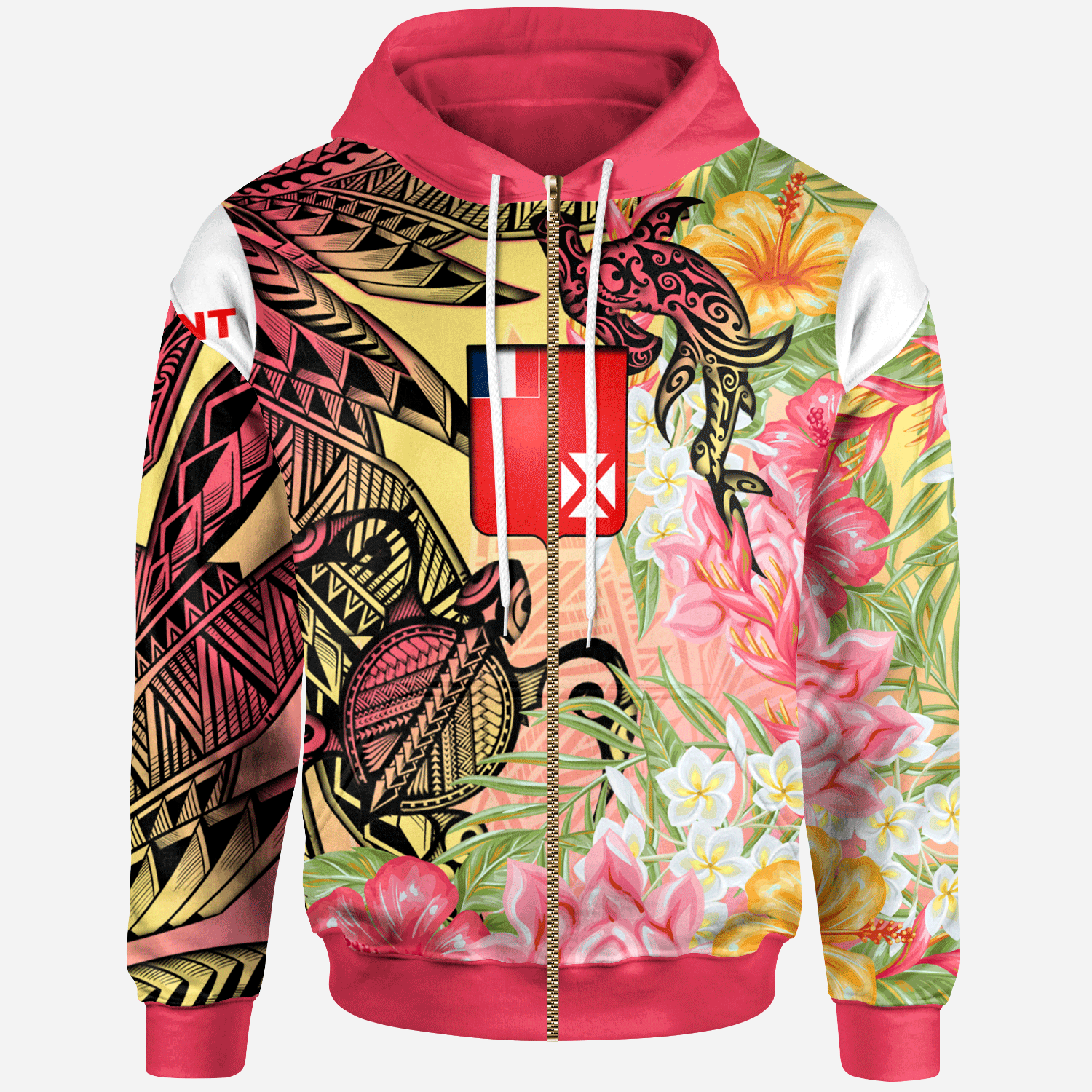 Wallis and Futuna Zip Hoodie Flowers Tropical With Sea Animals Unisex Pink - Polynesian Pride