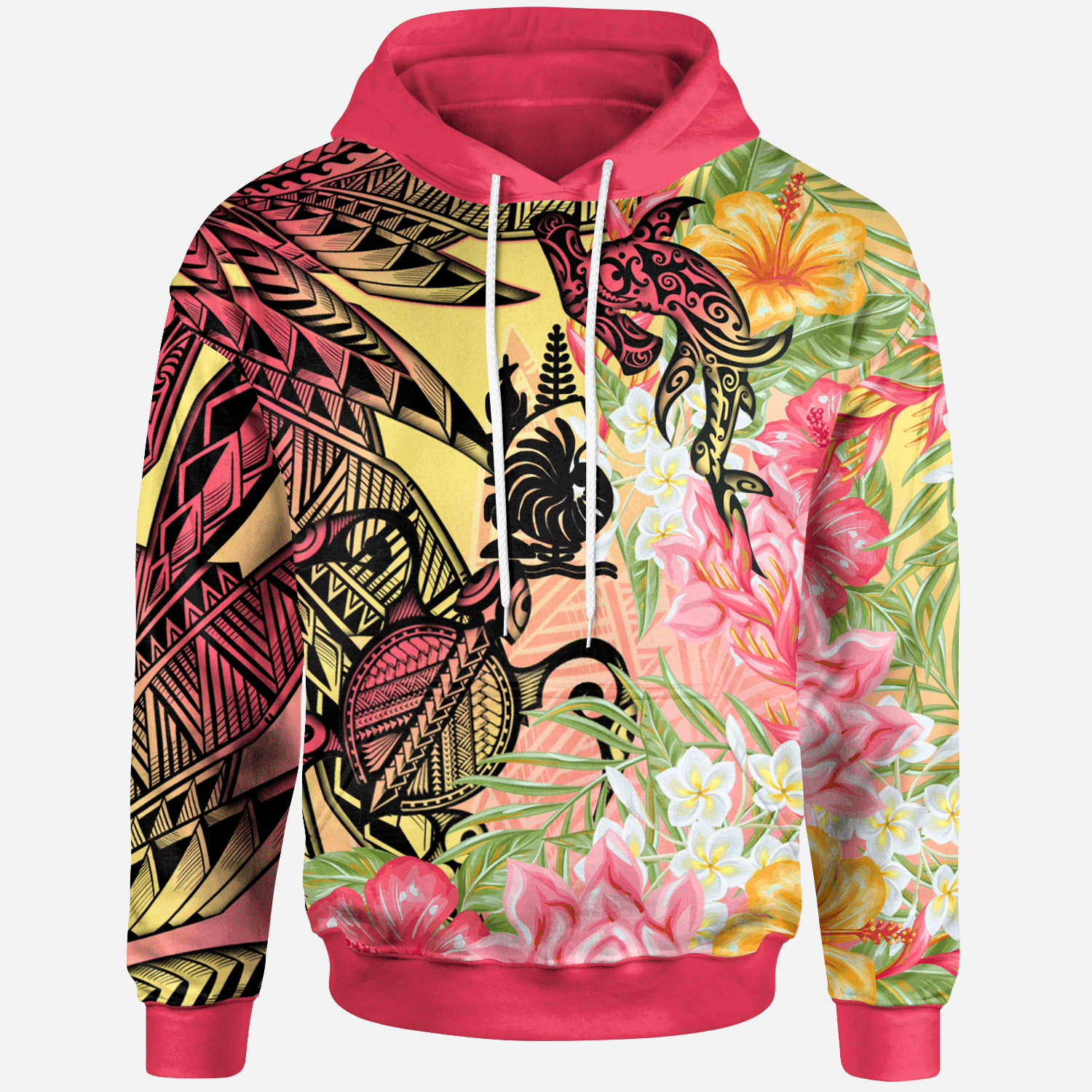 New Caledonia Hoodie Flowers Tropical With Sea Animals Unisex Pink - Polynesian Pride