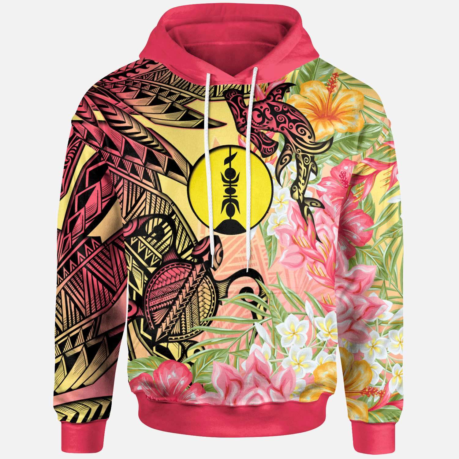 New Caledonia 1 Hoodie Flowers Tropical With Sea Animals Unisex Pink - Polynesian Pride