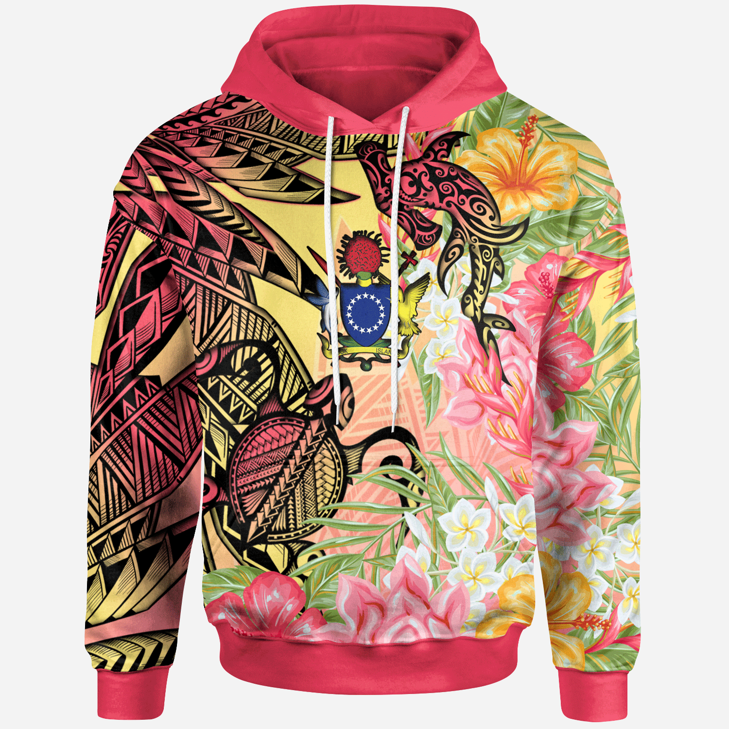 Cook Islands Hoodie Flowers Tropical With Sea Animals Unisex Pink - Polynesian Pride