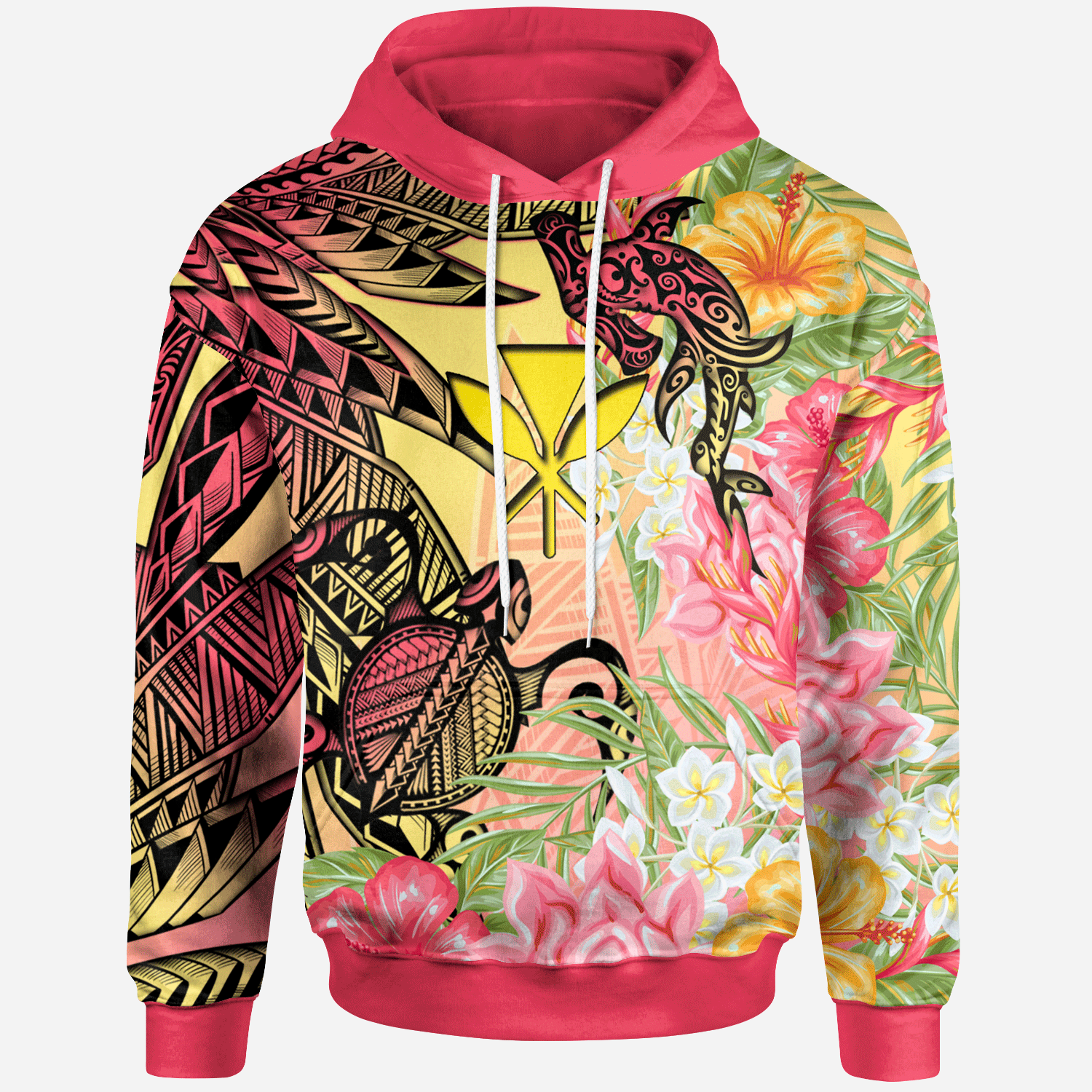 Kanaka Maoli Hoodie Flowers Tropical With Sea Animals Unisex Pink - Polynesian Pride