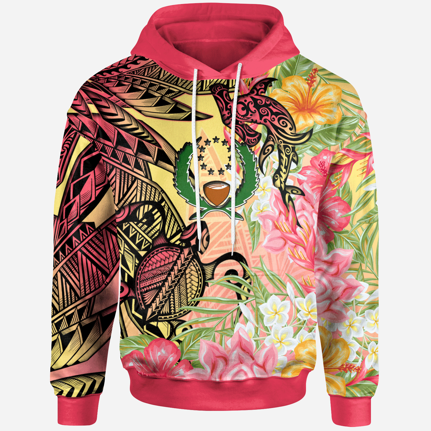 Pohnpei State Hoodie Flowers Tropical With Sea Animals Unisex Pink - Polynesian Pride