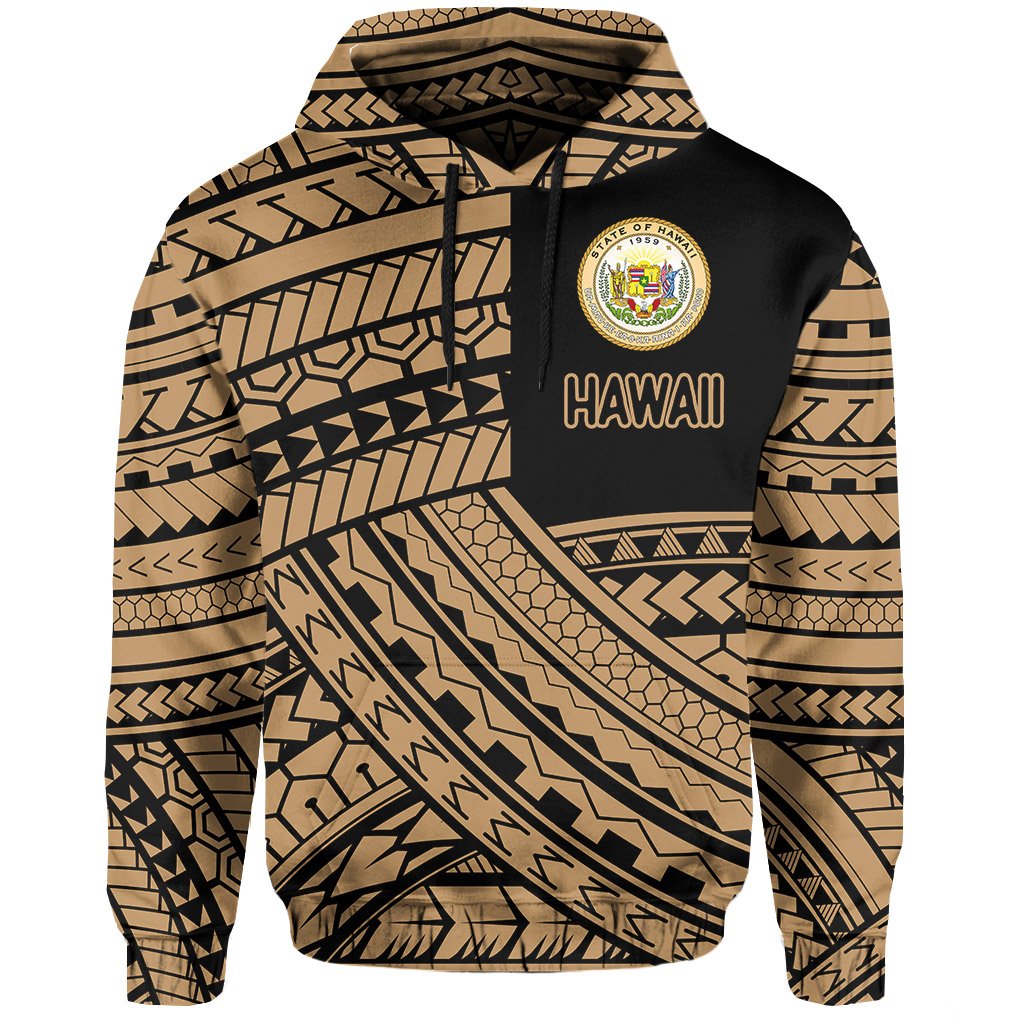 Polynesian Protect Mauna Kea Kanaka Maoli Hawaii Hoodie Gold Quarter Style - Polynesian Pride