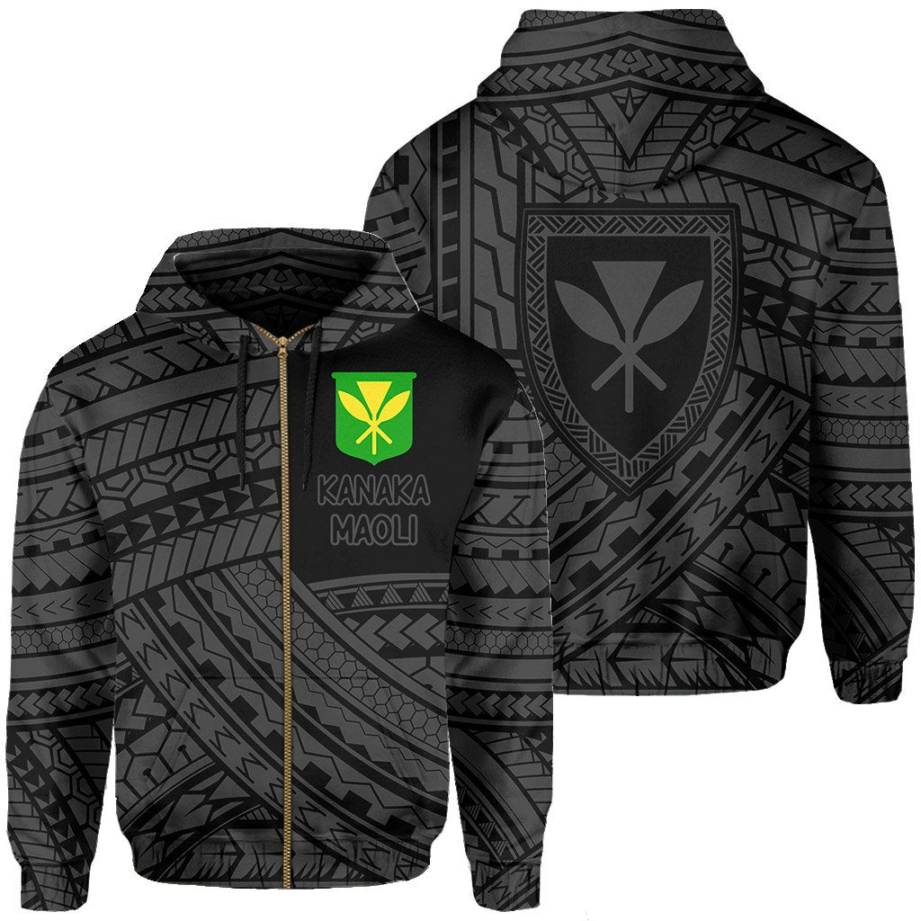 Polynesian Protect Mauna Kea Kanaka Maoli Hawaii Zip Hoodie Grey Quarter Style Unisex Grey - Polynesian Pride