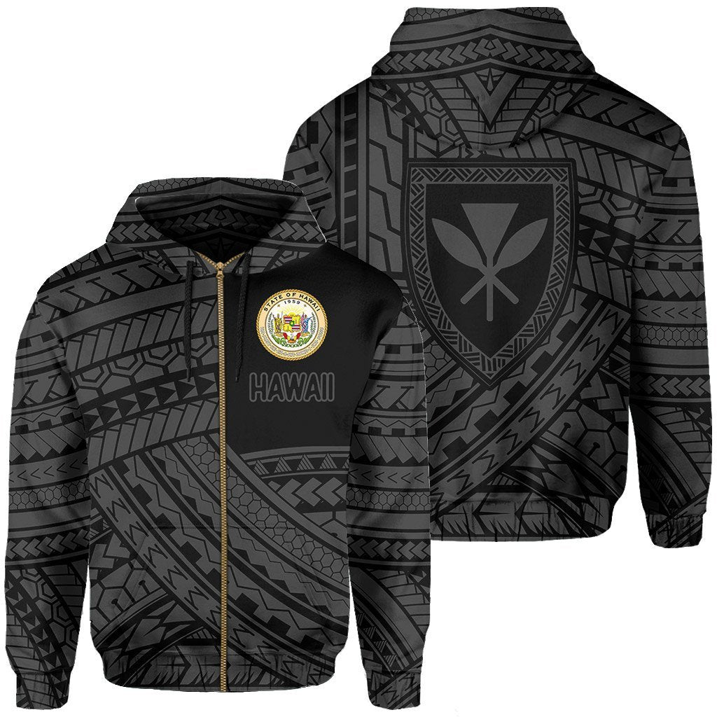 Polynesian Protect Mauna Kea Kanaka Maoli Hawaii Zip Hoodie Grey Quarter Style Unisex Grey - Polynesian Pride