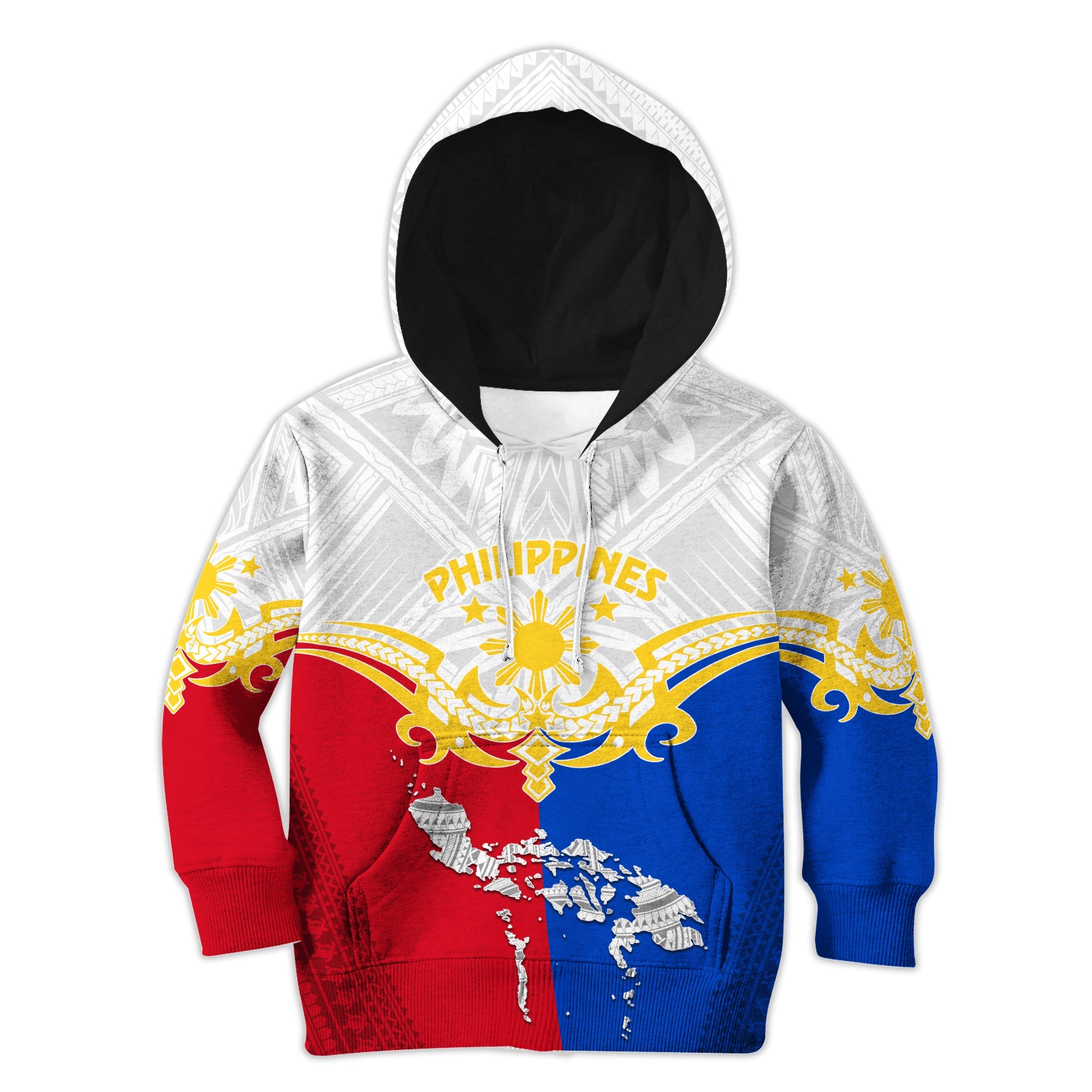 Personalised Philippines Hoodie KID Tribal Mix Style LT7 Hoodie White - Polynesian Pride