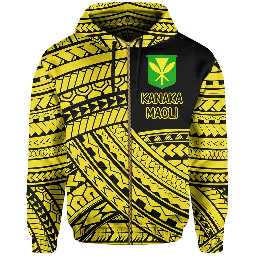 Polynesian Protect Mauna Kea Kanaka Maoli Hawaii Zip Hoodie Yellow Quarter Style - Polynesian Pride