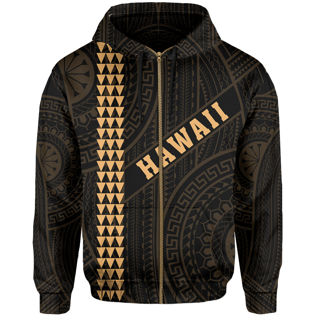 Polynesian Kakau Turtle OHANA Map of Hawaii Zip Hoodie - Polynesian Pride
