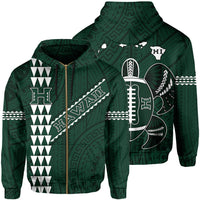 Polynesian Kakau Warrior Turtle American Football Map of Hawaii Zip Hoodie Green Unisex Green - Polynesian Pride