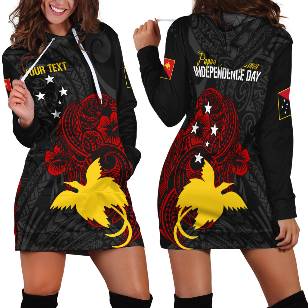 Personalised Papua New Guinea 47th Independence Hoodie Dress Tribal Turtle LT7 Black - Polynesian Pride