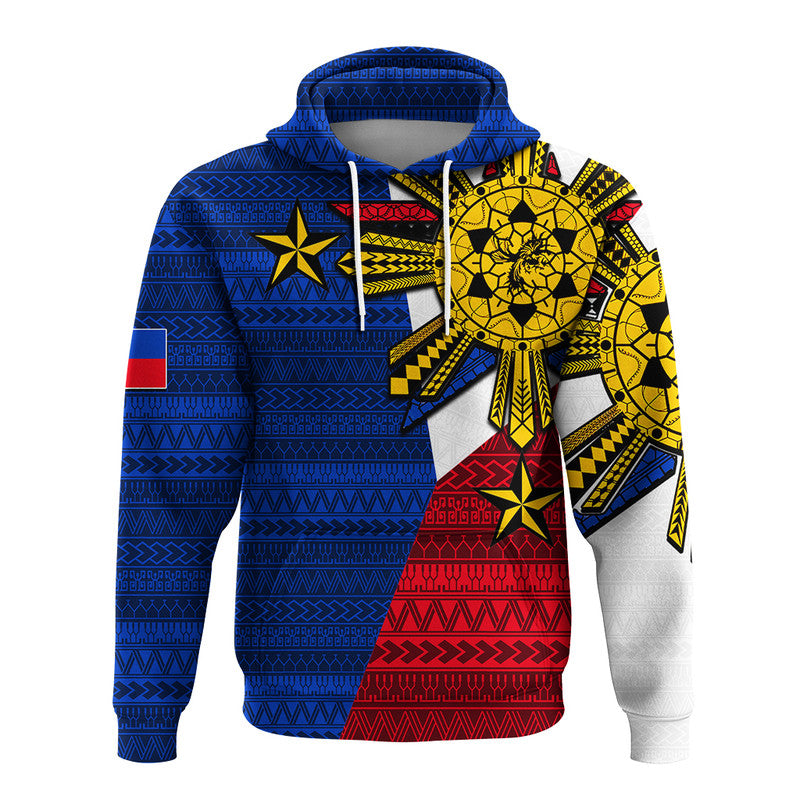 Custom Filipino Hoodie Tribal Flag Style LT6 Pullover Hoodie Blue - Polynesian Pride