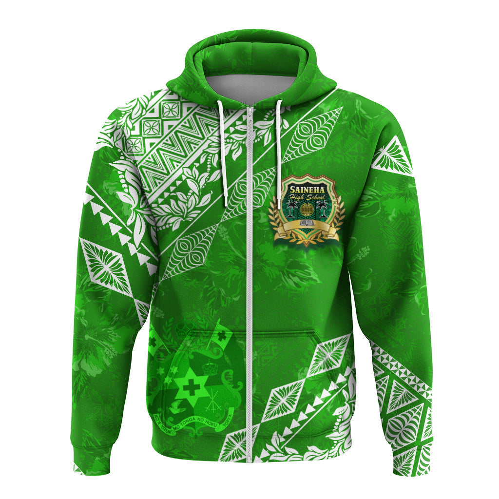 Saineha High School Tonga Hoodie Kupesi Style Ver01 LT7 Zip Hoodie Green - Polynesian Pride